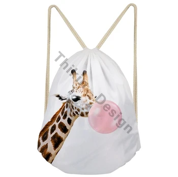 Cartoon Žirafa Bežné Vrece Šnúrkou Taška Pre Ženy Cestovný Batoh Batoľa Softback Lady Ranu Bubble Gum Šnúrkou Taška