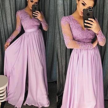 SuperKimJo Vestidos Purple Prom Šaty, Dlhý Rukáv V Krku Čipky Nášivka Korálkové Elegantné Prom Šaty Vestido De Fiesta Largo
