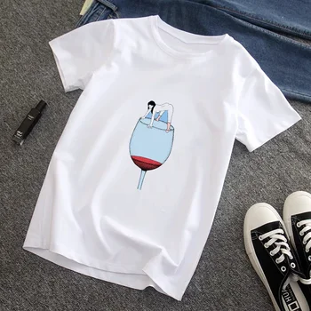 Dámske tričko Akvarel Zábavné poháre na Víno Módy Tlače T-shirt Harajuku Grafické Estetické Bežné 90. rokov Tee Top Ženy Krátke