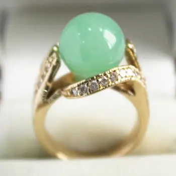 krásne nové šperky s kryštálmi zdobené &12mm svetlo zelený nefrit krúžok(#7.8.9)