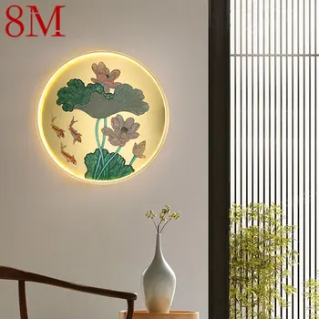 8M Mosadz Stenu Obraz, Lampa LED, 3 Farby Moderné Gold Luxusné Tvorivé Lotus Dekor Sconce Svetlo pre Domáce Obývacia Izba, Spálňa