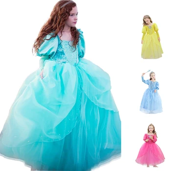Malý Mermard Šaty pre Dievča Princezná Belle Jasmine Cendrillon Šaty Dieťaťa, Kvetinové Maškarný Kostým Detský Strany Narodeniny Šaty