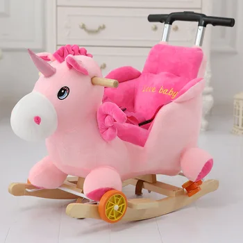 Multi-funkčné Drevené&plyšové zviera Jednorožec Slon Mickey Hojdací Kôň Trójsky hračka Hojdacia Stoličky kočíka Dieťa vozíka