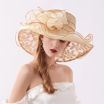Nové rozsiahle brimmed organza pohode klobúk hot vŕtať flower sun hat dámske letné prímorské opaľovací krém, slnečné klobúk šifón oka klobúk