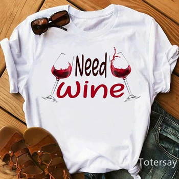 Potrebujete Víno Červené Víno Sklo Tričko Farebné Winebowl T-Shirt Grafické Tlače Ženy Oblečenie, Streetwear Krátky Rukáv Košele T-2021