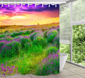 Fialový Kvet Levandule Pole Kúpeľni Sprchový Záves Prírody Nepremokavé Eco-Friendly Umývateľný Polyester Textílie pre Vaňou Dekor