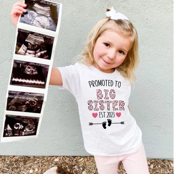 Povýšený Na Big Sister Est 2023 Deti T-Shirt Detské Tričko Baby Tehotenstva Oznámenie Topy Batoľa Tričko Letné Oblečenie