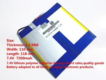 7.4 V,7200mAH,[43110118] PLIB ( polymér lítium-iónové batérie), Li-ion batéria pre tablet pc,mp4,mobilný telefón,reproduktor,PIPO M3