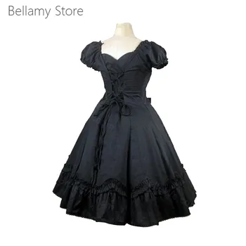 Vyrobené pre Vás Denne Čierna Retro Gothic Lolita bowknot bublina rukáv swing malé čierne šaty sukne