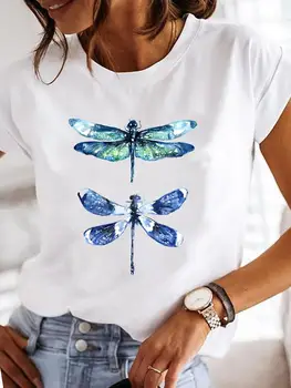 Krátky Rukáv Fashion Žena Graphic Tee Ženy Tlač Púpava Dragonfly 90. rokov Lete Ležérne Oblečenie Dámske Unisex Tričko