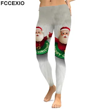 FCCEXIO Nové VIANOČNÉ Legíny Vysoký Pás Cvičenie Leginy Santa Claus 3D Vytlačené Leggins Ženské Nohy, Nohavice, Sexy Ženy, Slim Leginy
