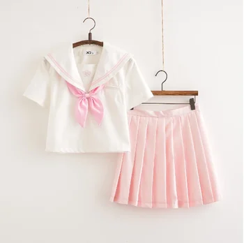 Sakura Školy Lolita Šaty Letné Ružová sukňa JK Japonský Školské Uniformy Top+Sukňa+Kravatu Dospievajúce Dievčatá Anime Cosplay Námorník Vyhovuje