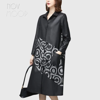 Novmoop pravej kože ženy kabát kórejský štýl vytlačené z ovčej nadrozmerná formálne elegantné Veste cuir de LT3488