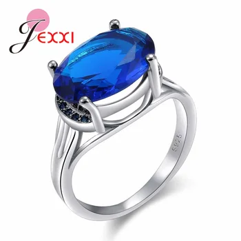 Top Kvalita Blue Crystal Silver Farba Svadobné Prst Crystal 925 Sterling Silver Ring Značky Šperky pre Elegantné Ženy