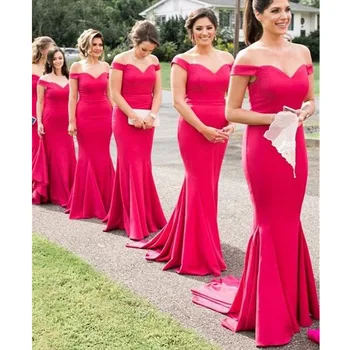 A-Line Elegantné Bridesmaid, Šaty Rameno Bez Rukávov Ženy Party Šaty Pre Svadobné Solid Plus Veľkosť Vestidos De Fiesta 2021