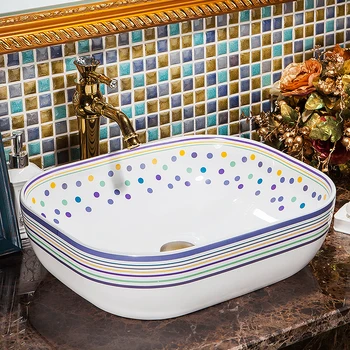 Modrej a bielej Šatňa Počítadlo Top porcelánové umývadlo umývadlá keramické obdĺžnikový kúpeľni, umývadlo