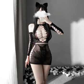 Mačka Cosplay Sexy Body Sexy Erotické Spodné Prádlo Kawaii Hlavový Most Chlpaté Chvost Čiernej Na Bielu Nastaviť Pokušenie Kostým Teplé Oblečenie Pre Ženy