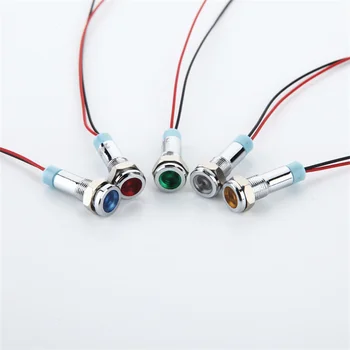 10pcs LED Kovové Kontrolka 6 mm vodotesné Signál žiarovka 6v s drôtom červená žltá modrá zelená biela 6 mm