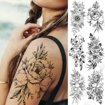Veľké Lotus Dočasné Tetovanie Pre Ženy, Dospelých Reálne Slnko, Kvet, Motýľ Flóry Falošné Tetovanie Nálepky Rameno Telo Tatoos Creative
