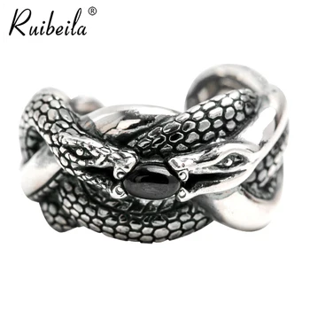 Had krúžok čierny achát Ruibeila osobnosti dominantný muž 925 sterling silver otvorenie nastaviteľné strieborný prsteň vintage