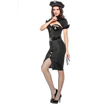 Sexy Čierna Tesný Uniformy Ženy Halloween Polícia Kostýmy Žena Policajtka Cosplay Purim Nočný Klub Bar Úlohu Hrať Party Šaty