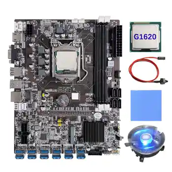 Nové B75 12 Karty GPU BTC Ťažba Doske+G1620 CPU+Ventilátor+Tepelná Podložka+Switch Kábel 12XUSB3.0 Slot pre LGA1155 pamäte DDR3 RAM MSATA