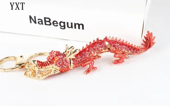 Nové Červené Čínske Dlhé Dragon Roztomilý Crystal Drahokamu Kúzlo Príveskom, Kabelka, Taška Auto Kľúčenke Reťazca Svadobné Party Darček