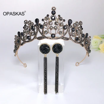 Svadobné Black Crown pokrývku hlavy Svadby, Narodeniny Koruny Headdress Kamienkami Retro Luxusné Vlasové Doplnky pre Ženy PT