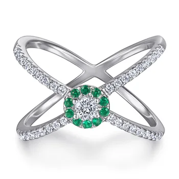 Pripraviť Cubic Zirconia Criss Cross X snubný Prsteň 925 Sterling Silver Green CZ Prstene Pre Ženy