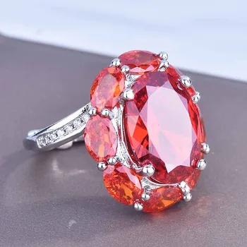 Veľký 5 Karátov Red Crystal Ruby Kamene, Diamanty, Zásnubný Prstene pre Ženy 18k Biele Zlato Strieborná Farba Šperky Bijoux Príslušenstvo