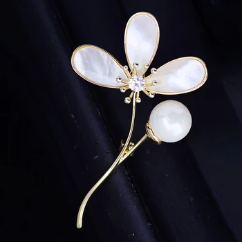 Módne Šperky Kvet Brošne Cubic Zirconia Imitácia Perly Shell Brošňa Pin pre Ženy Oblečenie Vysokej Kvality, Doplnky, Darčeky