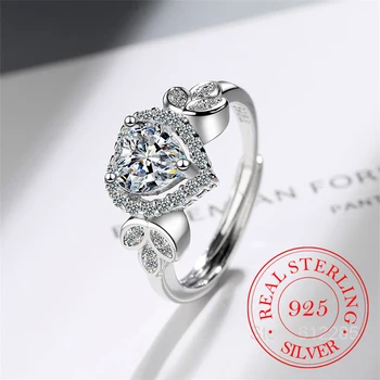Kórejský 925 Sterling Silver Zirkón Crystal Láska Srdce Adjustale Prst Prstene Pre Ženy, Dievčatá, Svadobné Party Klasické Šperky Darček