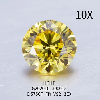 0.575 ct Carat Vymysleného Intenzívne Žltá Farba VS2 Jasnosť GEMID Certifikát Kolo HPHT Lab Pestuje Diamond
