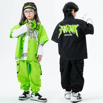 Nové Deti Zelená Hip Hop Oblečenie Móda Tlačené Mikina Topy, Nohavice Dlhý Rukáv Hiphop Vyhovuje Jazz Zobraziť Oblečenie Fáze Kostým