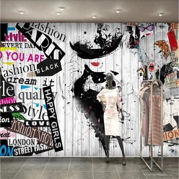 Vlastné Foto Tapety 3D Pohode Graffiti Ručne Ťahané Krásne dámske Odevy Skladujte Náradie Pozadie nástennú maľbu Abstraktných De Parede