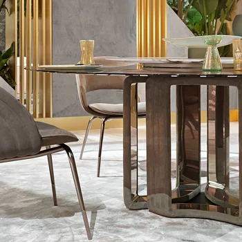 prírodný mramor sklenený jedálenský stôl a stoličky zmes okrúhly jedálenský stôl veľký apartmán nehrdzavejúcej ocele stravovanie