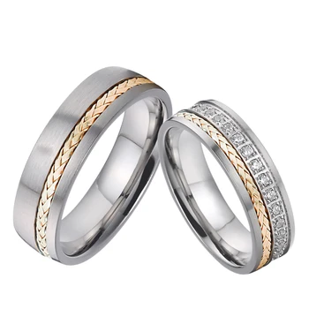 Aliancia Vlastné svadobné prstene sada pre mužov a ženy, 14 KARÁTOVÉ ružové zlato titánu šperky zirconia diamond manželstva pár krúžok pár