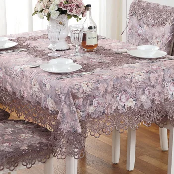 Európskej klasickej čipky vyšívaný obrus stola fialová konferenčný stolík tkaniny pokrytie kvet uterák stolové vlajky stoličky kryt HM1359