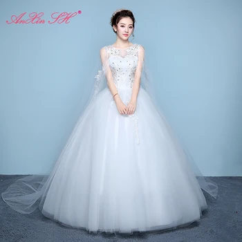 AnXin SH princezná biely kvet čipky svadobné šaty vintage o krk ilúzie kvietok, lištovanie crystal s výhľadom svadobné šaty