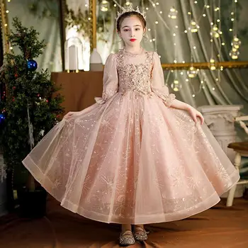 Prvé sväté prijímanie Detí večerné šaty pre dievča je Princezná plesové šaty, teens Sprievod svadobné šaty Výšivky detské Šaty