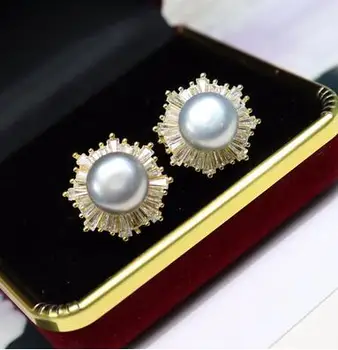 veľkoobchod 9-10 mm Prírodné Sladkovodné pearl náušnice vklad Crystal zirkón Šperk