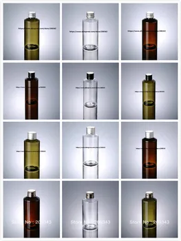 150 ML ZELENÁ/TRANSPRENT /HNEDÉ plastové PET fľaše s hliníkové veko pre mlieko/olej/sérum/emulzie/šampón kozmetické balenia