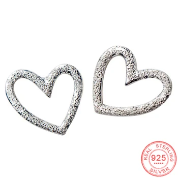 100% 925 Sterling Silver Šperky Ženy Móda Roztomilý Malý 0.8cmX0.9 cm Duté Srdce Stud Náušnice Darček Pre Dievčatá, Deti Lady