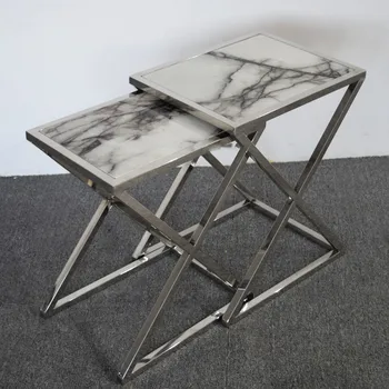 Nový štýl nehrdzavejúcej ocele zlaté konferenčný stolík pre obývacia izba bieleho mramoru konferenčný stolík 3 nastavte dizajn nábytku na predaj