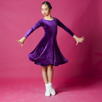Prispôsobiť Novej latinskej tanca Detí zamatové Šaty skupiny Tango Valčík Tanečné Kostýmy Dievčatá Súťaže Oblečenie