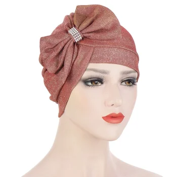 2021 Nové Multicolor Lesk Bowknot Módne Turban Klobúk Kríž na Čelo Veľký Luk Diamond-studded Turbans pre Ženy Headwrap Moslimských