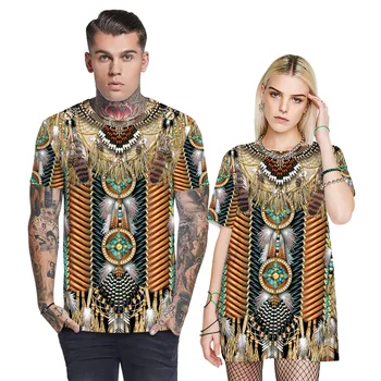Pár Zodpovedajúce Oblečenie indiánskeho Kmeňa Digitálna Tlač Mužov a Ženy Krátke Sleeve T-Shirt Voľný čas okolo Krku Lete Afrike Top