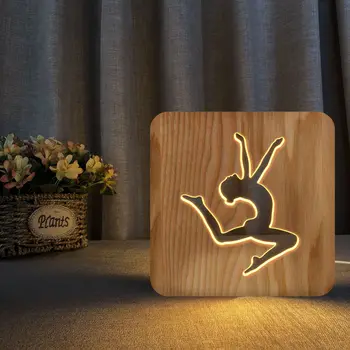 Aerobik Dance Modelovanie 3D Led Drevené Stolové Lampy, Kreatívny Darček Usb Teplé Biele Svetlo Nočného pre Domáce Spálne Dekorácie