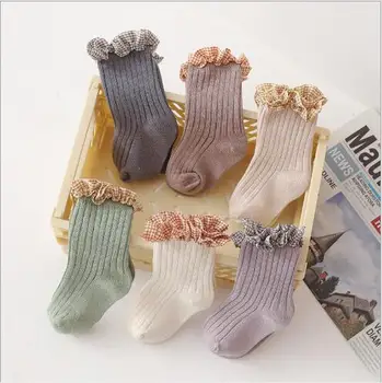 3Pairs 0-8 Rok na Jar nové detské ponožky dievčatá čipky trubice ponožky baby krém dvojitej ihly ponožky