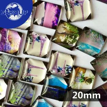 ZEROUP 20pcs/veľa 20mm clear námestie sklenené cabochon levandule vzor zmiešané farby fit portrét základne nastavenie